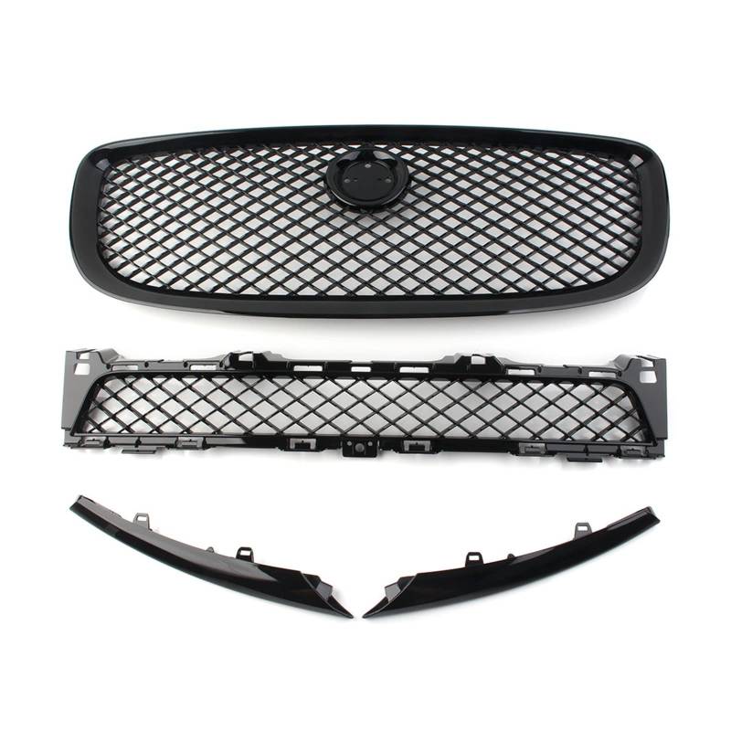 LXCHOU 4 Teile/Satz ABS Glänzend Schwarz Auto Vorderen Stoßfänger Grill Oberen und Unteren Mesh Grill Kompatibel for Jaguar XJ 2010 2011 2012 2013 2014 2015 von LXCHOU