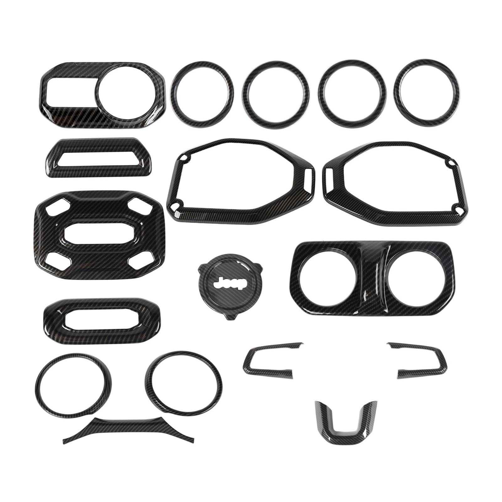 LXCHOU Auto-Innendekorations-Abdeckungsverkleidung, kompatibel for Jeep Wrangler JL 2018–2023, Schwarze ABS-Kohlefaser-Aufkleber, Auto-Innenzubehör, Rot(ABS-BLACK-18PCS) von LXCHOU