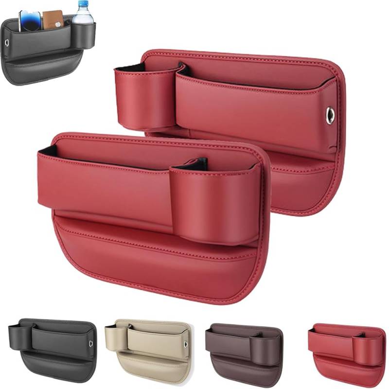 LXCJZY Berimat for Car,Car Leather Cup Holder Gap Bag,Adjustable Car Seat Storage Box,Gap Bag for CarCup Holder for Glasses Phones Keys (Red,2Pcs) von LXCJZY