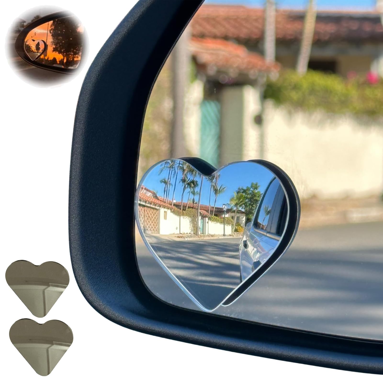 LXCJZY Heart Blind Spot Mirror, Heart Shaped Blind Spot Mirrors for Cars – Convex Rearview Mirror, Car Framless Blind Spot Mirror 360 Degree Wide Angle Convex Mirror, with Cute Heart Design (2 pairs) von LXCJZY