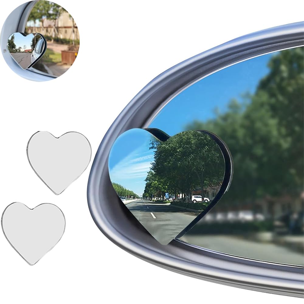 LXCJZY Heart Blind Spot Mirror,Car Framless Blind Spot Mirror,Universal Fit Stick-On Heart Shaped Side Mirror,360 Degree Wide Angle Convex Mirror (a pair) von LXCJZY