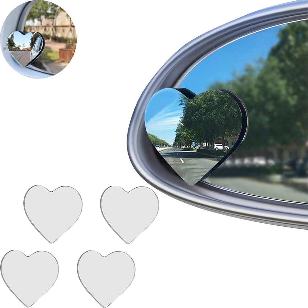 LXCJZY Heart Blind Spot Mirror,Car Framless Blind Spot Mirror,Universal Fit Stick-On Heart Shaped Side Mirror,360 Degree Wide Angle Convex Mirror (two pairs) von LXCJZY