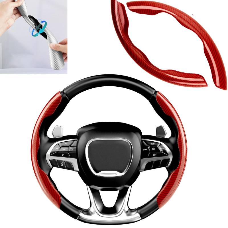 LXCJZY Universal Laser Carbon Fiber Pattern Steering Wheel Cover, Hard Car Steering Wheel Cover Protector,Ultra Thin Steering Wheel Cover, Non-Slip, Comfortable Grip,Universal Fit (Red) von LXCJZY