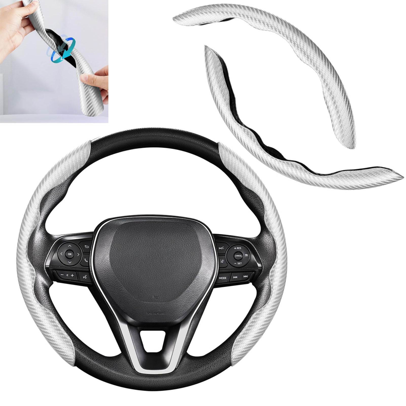 LXCJZY Universal Laser Carbon Fiber Pattern Steering Wheel Cover, Hard Car Steering Wheel Cover Protector,Ultra Thin Steering Wheel Cover, Non-Slip, Comfortable Grip,Universal Fit (White) von LXCJZY