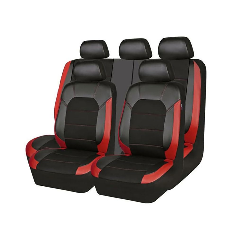 Auto Leder Sitzbezüge für Suzuki S-Cross 2014-2023, Bequem Wasserdicht rutschfest Sitzschoner Auto Innenraum Zubehör,C/Black-RED von LXURY