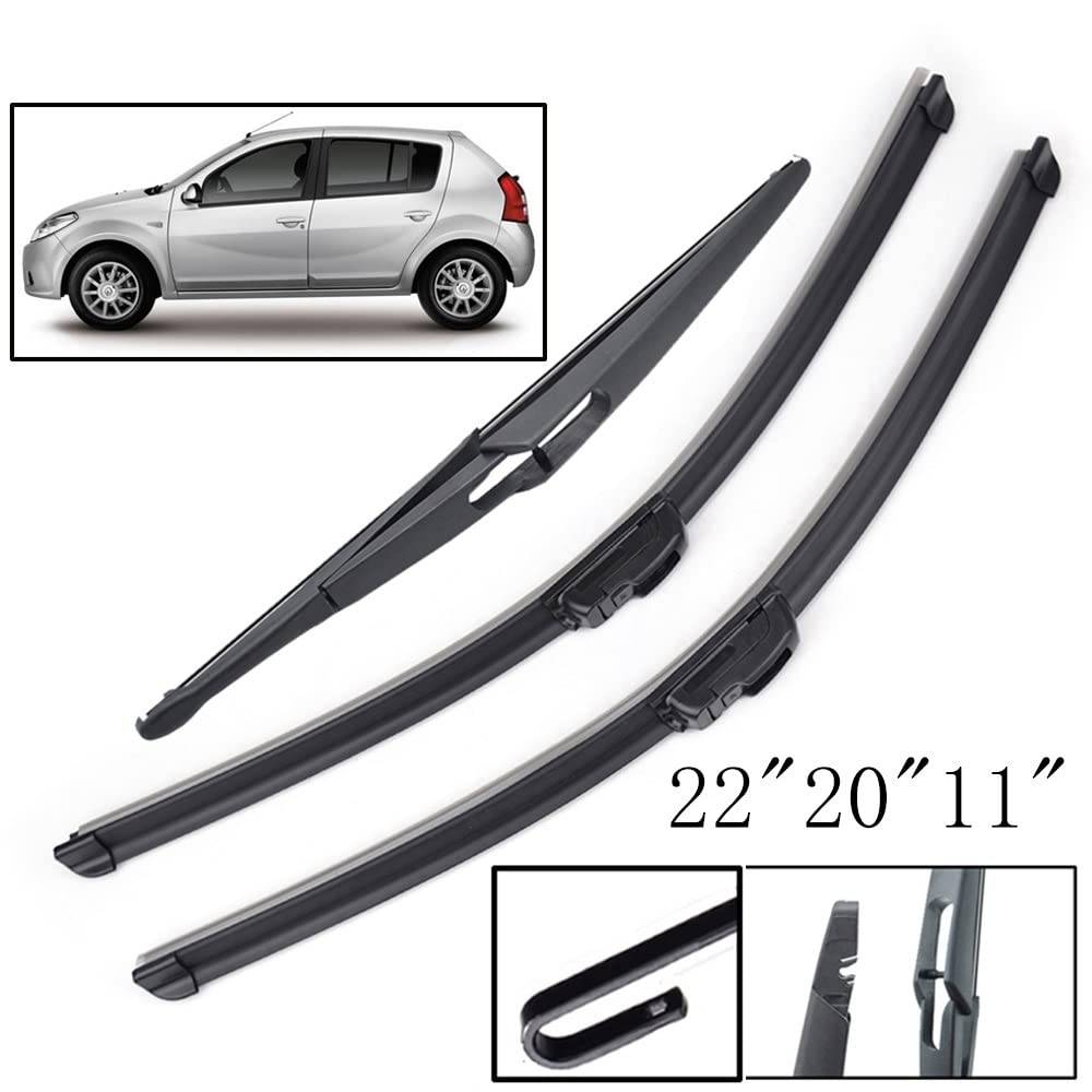 Scheibenwischer vorne und hinten Wischerblätter Set Kit for Dacia Renault Sandero MK2 2012–2014 Windschutzscheibe Windschutzscheibe 22 "20" 11" von LXURY