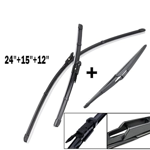 Scheibenwischer vorne und hinten Wischerblätter Set for Qashqai J10 2006-2013 Windschutzscheibe Windschutzscheibe vorne Heckscheibe 24 "+ 15" + 12 " von LXURY