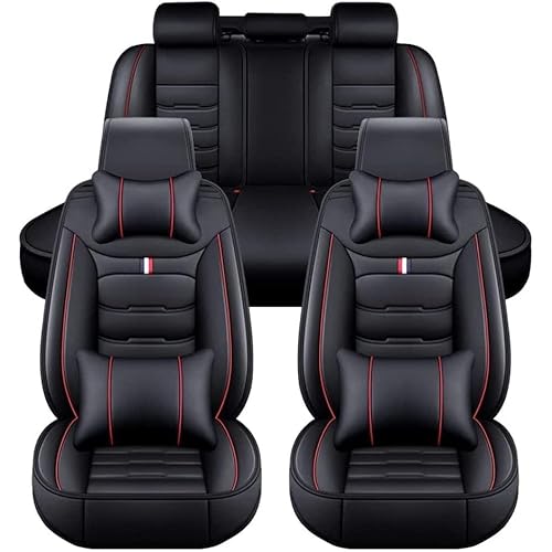 Auto Sitzbezügesets, für Audi Q5 (8R) 2012-2017 5-Sitzer Luxus Full Set PU Leder Auto Sitzbezüge Allwetter Vorne und Hinten Wasserdicht Autozubehör,Black_red-Luxurious_Set von LXXH