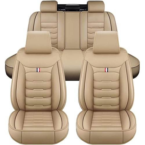 Auto Sitzbezügesets, für Mercedes A160 A180 A190 A200 A220 A250 5-Sitzer Luxus Full Set PU Leder Auto Sitzbezüge Allwetter Vorne und Hinten Wasserdicht Autozubehör,beige-Standard_Set von LXXH