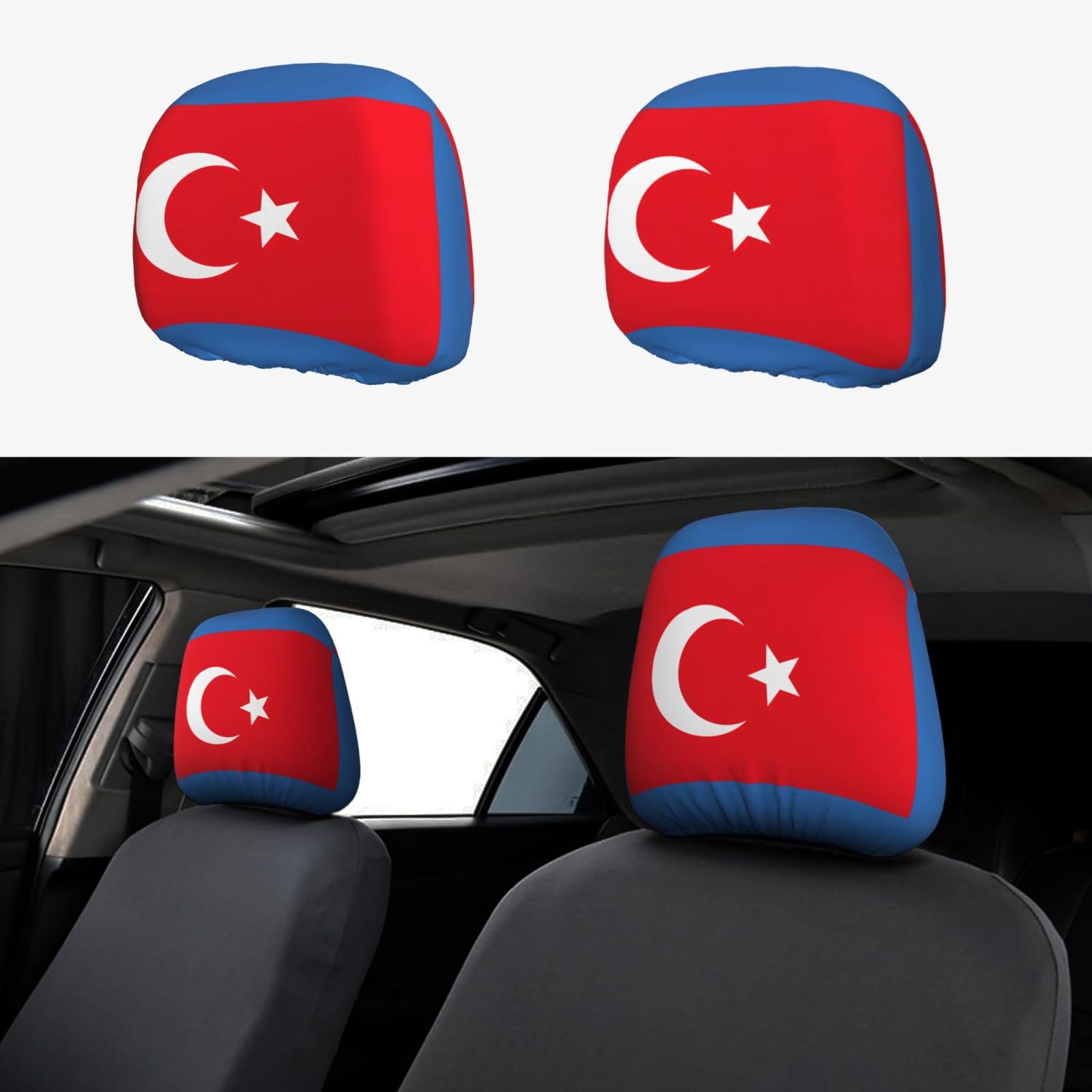 LXqlSS Kopfstützenbezüge für Auto, Motiv: Flagge der Türkei, atmungsaktives und dehnbares Autozubehör für Autositze von LXqlSS