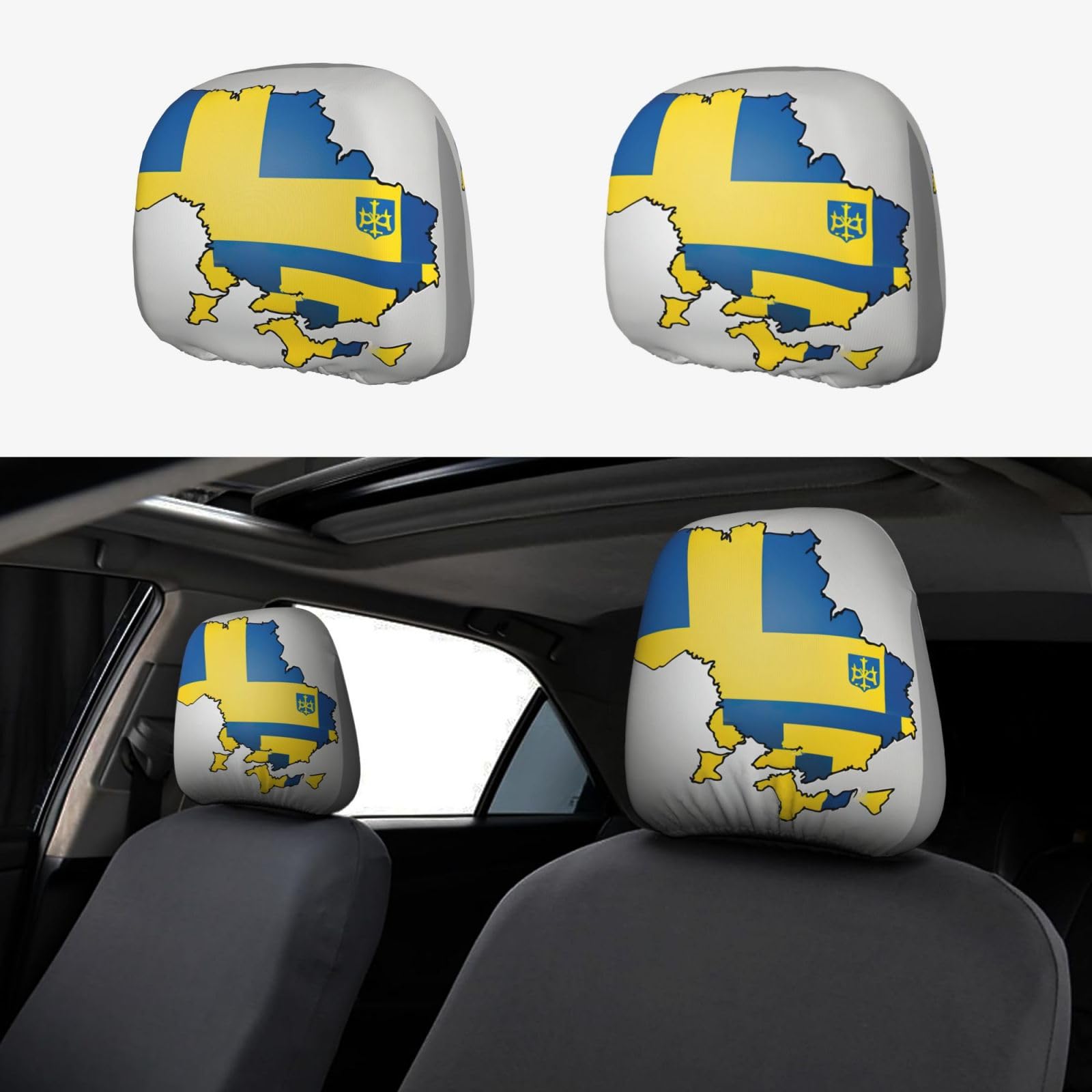 LXqlSS Kopfstützenbezüge für Auto, Ukraine-Flagge, 2 Stück, atmungsaktiv und dehnbar, Autozubehör für Autositze von LXqlSS