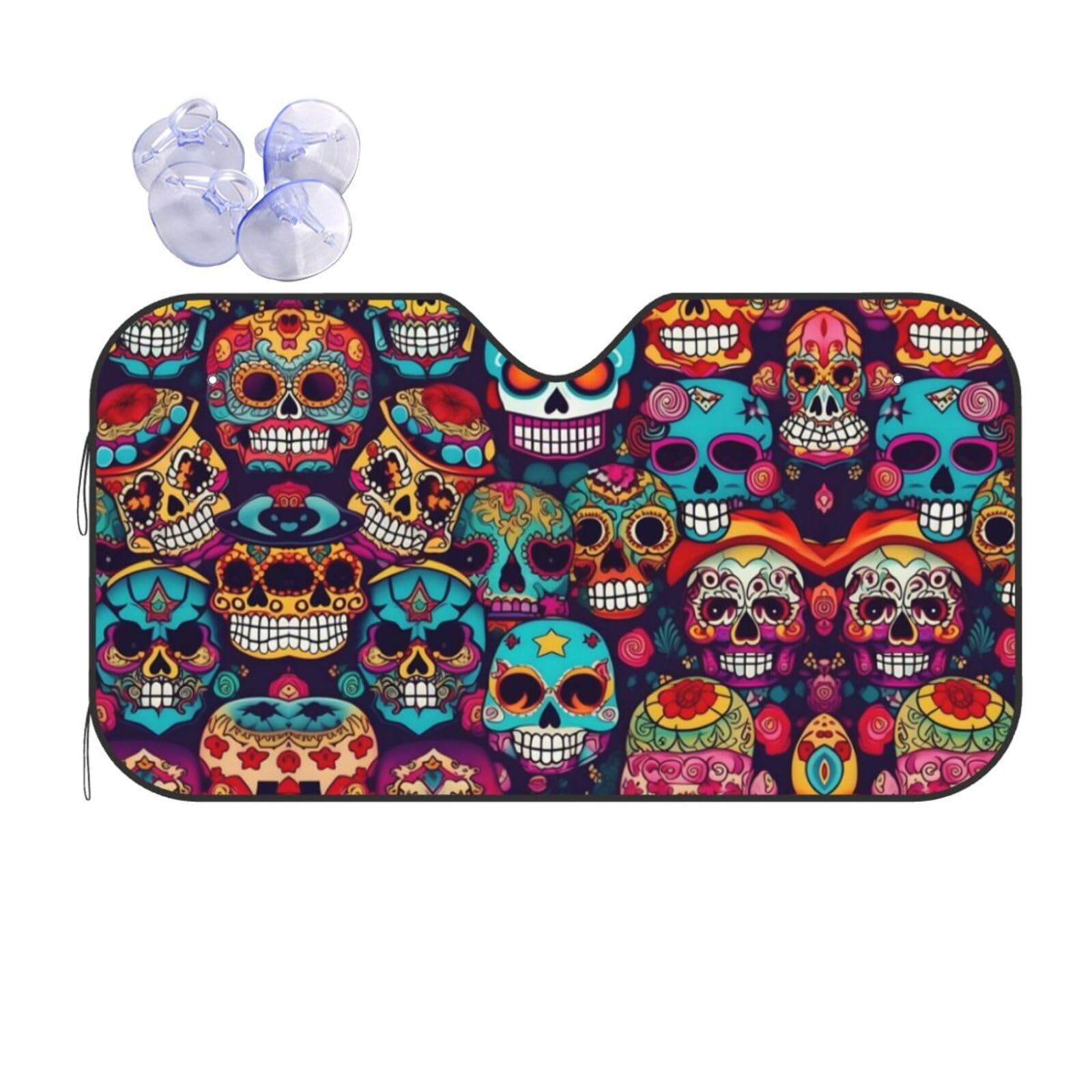 Sugar Skulls Windschutzscheiben-Sonnenschutz, Auto-Frontscheibe, Sonnenschutz, Blocker, UV-Visier, einziehbarer Auto-Sonnenschutz für von LXqlSS