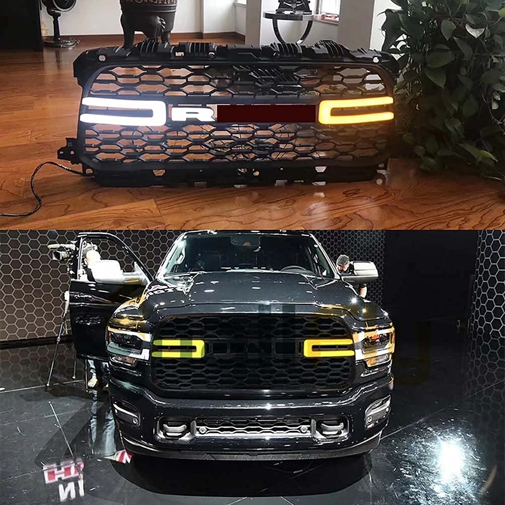 LYBH Abs Schwarzer Kühlergrill Fit Für Dodge Ram 2500 2019-2021 Led Emblem Kühlergrill Mit Led-Leuchten Modifiziert: von LYBH