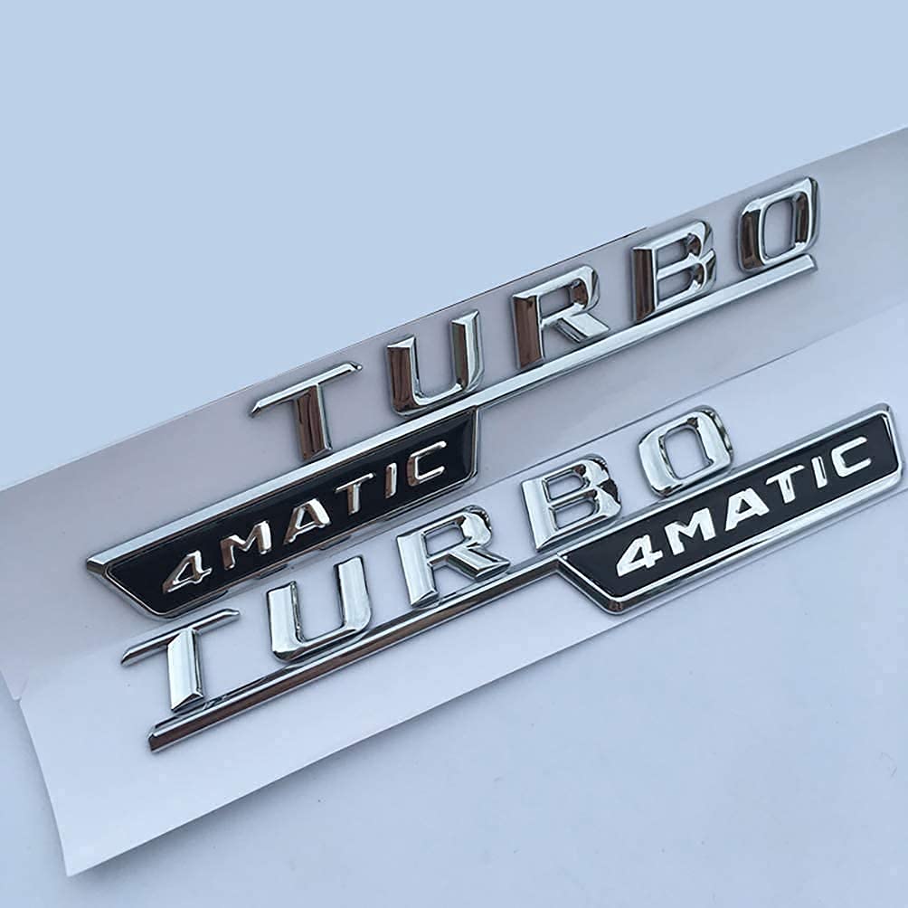 LYBH Auto Styling Aufkleber Brief Emblem Turbo 4 Matic Amg Abzeichen Kotflügel Supercharge Logo Geeignet Für Mercedes Benz Amg 2014-2016, Silber, Schwarz von LYBH