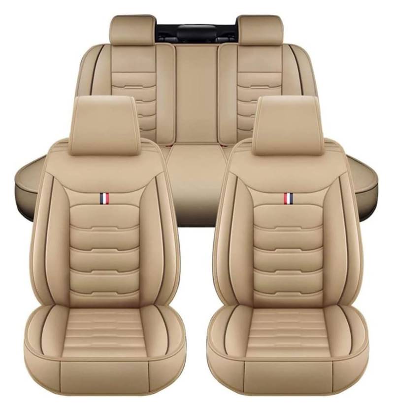 LYFDPN Autositzbezüges, komplettes Set für 5 Sitze, luxuriöser Sitzbezug für Vorder- und Rücksitze, Leder-Autositzbezüges, wasserdicht (B(Warm Beige)) von LYFDPN