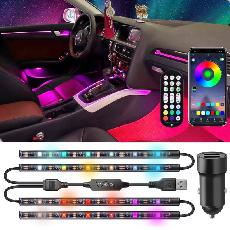 Auto led innenbeleuchtung DC5V USB Anschluss Autoladegerät Lichtleiste 5050LED innenraumbeleuchtung Auto mit APP Control Remote Control Im ambientebeleuchtung Auto von LYGZM