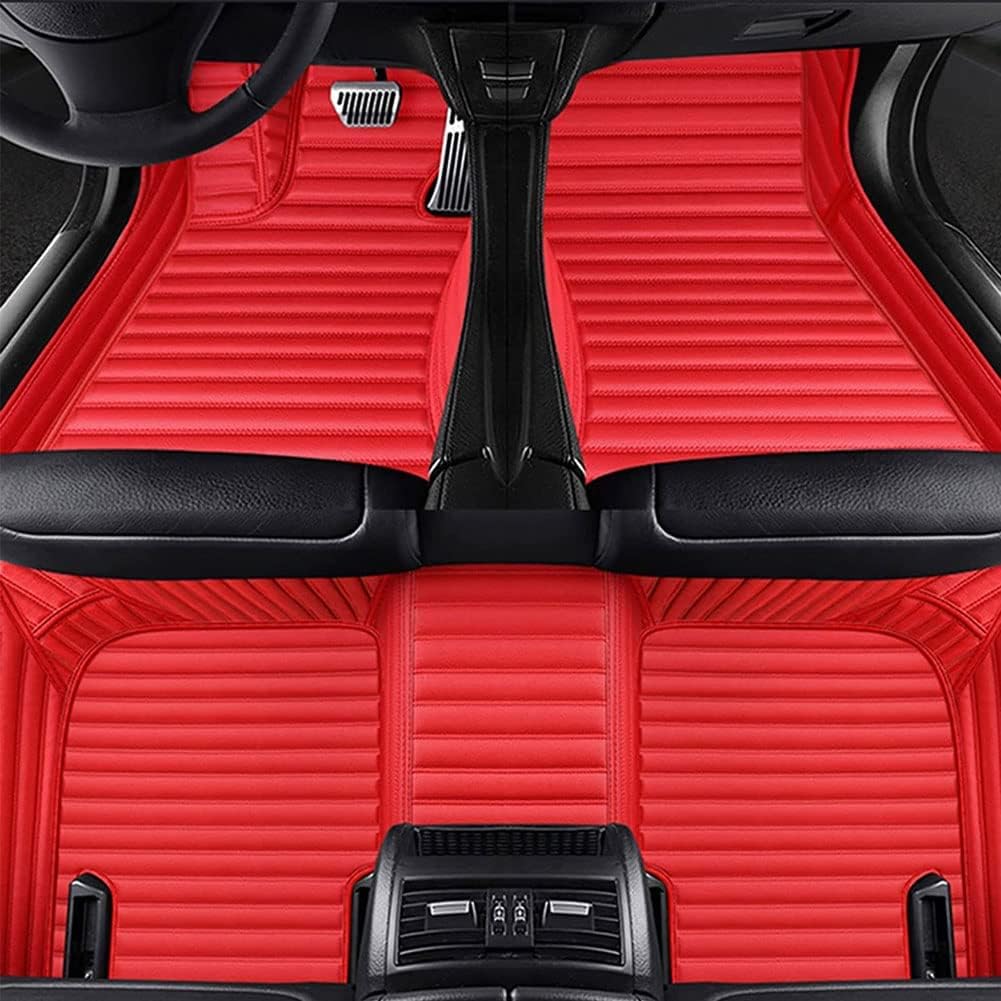 Fussmatten Auto für Mini Clubman(4door) 2016, Allwetterschutz All Inclusive Leder Fussmatten Wasserdicht Tragen Teppiche Matten Innen Zubehör,Red von LYHCM