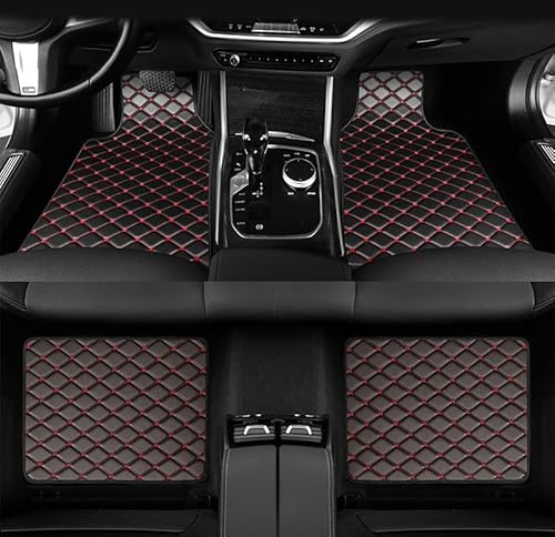 4 Stück Leder Auto Fußmatten für VW Glof Wagon 2012-2021, Anti-Rutsch Anti-Schmutzig Autofußmatten Schutzmatte Universal Innenzubehör, D BlackRed von LYHH