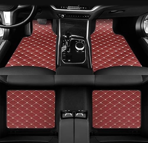 4 Stück Leder Auto Fußmatten für VW Golf 2014-2020, Anti-Rutsch Anti-Schmutzig Autofußmatten Schutzmatte Universal Innenzubehör, F WineRed Beige von LYHH