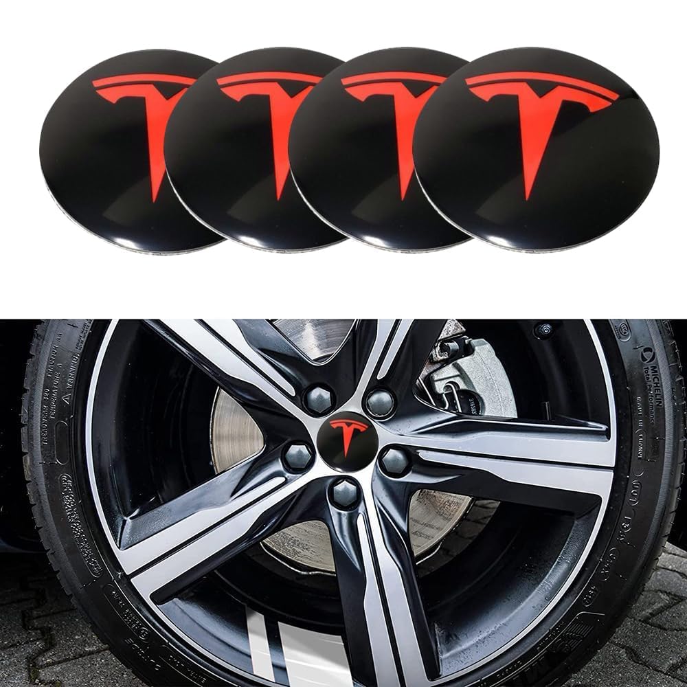 4 Stück Nabendeckel Felgendeckel Radkappen Aufkleber für Tesla Model 3 Model X Model S Model Y 60mm, ABS Felgenabdeckungen Dauerhafte Nabenkappen Felgenkappen Aufkleber Mit Logo Auto Zubehör von LYHH