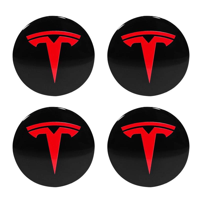 4 Stück Nabendeckel Felgendeckel Radkappen Aufkleber für Tesla Model 3 Model Y 56 mm, ABS Felgenabdeckungen Dauerhafte Nabenkappen Felgenkappen Aufkleber Mit Logo Auto Zubehör,A BlackRed von LYHH