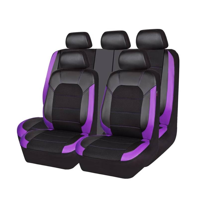 LYHH 9 Stück Auto Leder Sitzbezüge für VW T-ROC 2018-2023, Allwetter Autositzbezüge rutschfest Wasserdicht Atmungsaktiv Schonbezug Zubehör,D Purple von LYHH