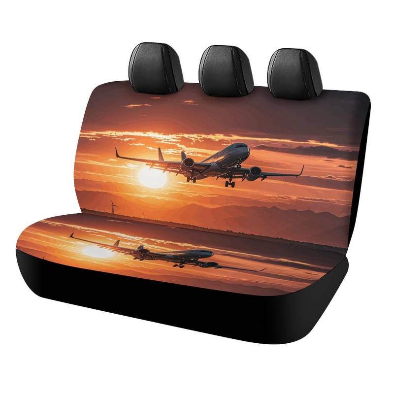 LYHVSFJW Auto-Sitzbezug "Flugzeug bei Sonnenuntergang", universeller Rücksitzschutz, wasserdicht, für die meisten Autos, personalisierbar, vollständiges Set, Rückbankbezüge, 119 x 58 x 76 cm von LYHVSFJW