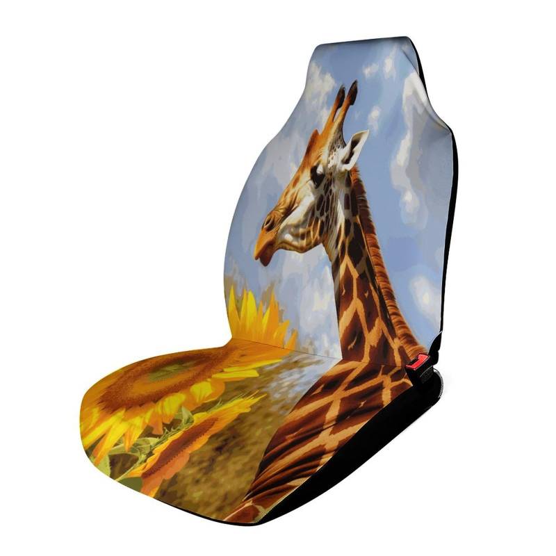 LYHVSFJW Autositzbezug für Vordersitze, Motiv: Giraffe und Sonnenblume, universelle Autositzbezüge für die meisten kompletten Sets, personalisierte Vorderbankbezüge, 111,8 x 44,9 x 80,9 cm von LYHVSFJW