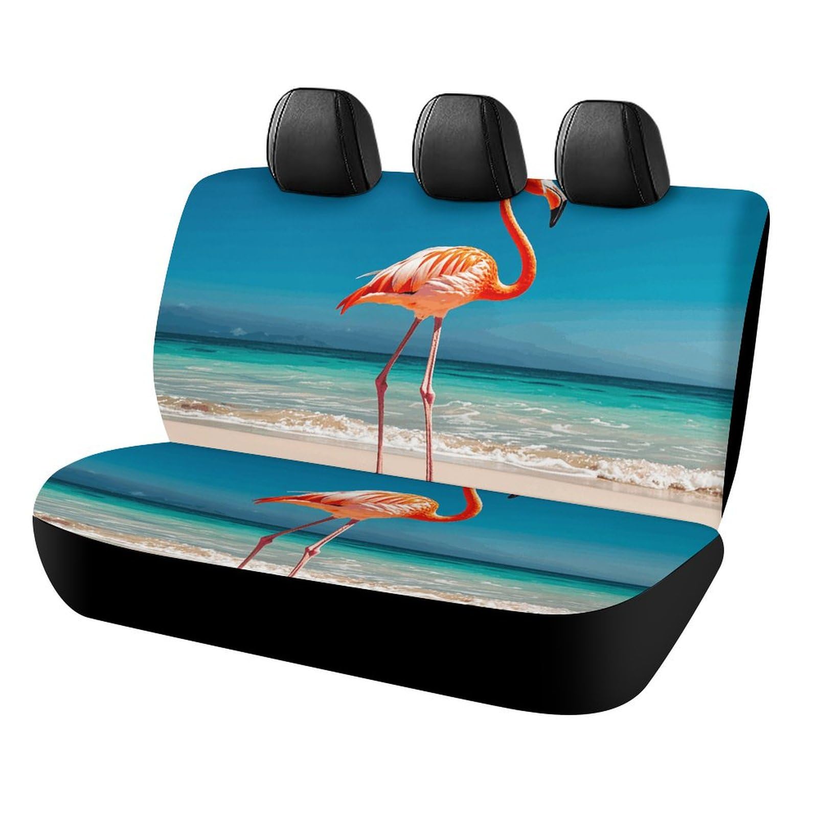 LYHVSFJW Autositzbezug mit Flamingo am Strand, universeller Rücksitzschutz, wasserdicht, für die meisten Autos, personalisierbar, vollständiges Set, Rückbankbezüge, 119,9 x 58,4 x 76,2 cm von LYHVSFJW