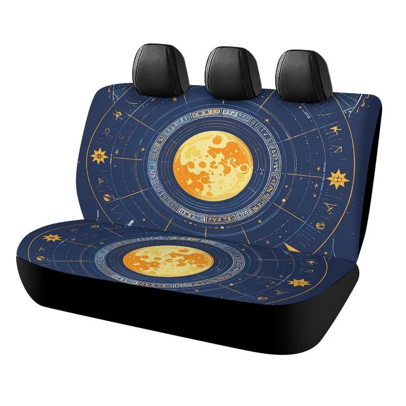 LYHVSFJW Moon Phase Sun Sternzeichen Mystische Astrologie Autositzbezug, universeller Rücksitzschutz, wasserdicht, Auto-Sitzbezüge für die meisten Autos, personalisierbar, vollständiges Set, von LYHVSFJW