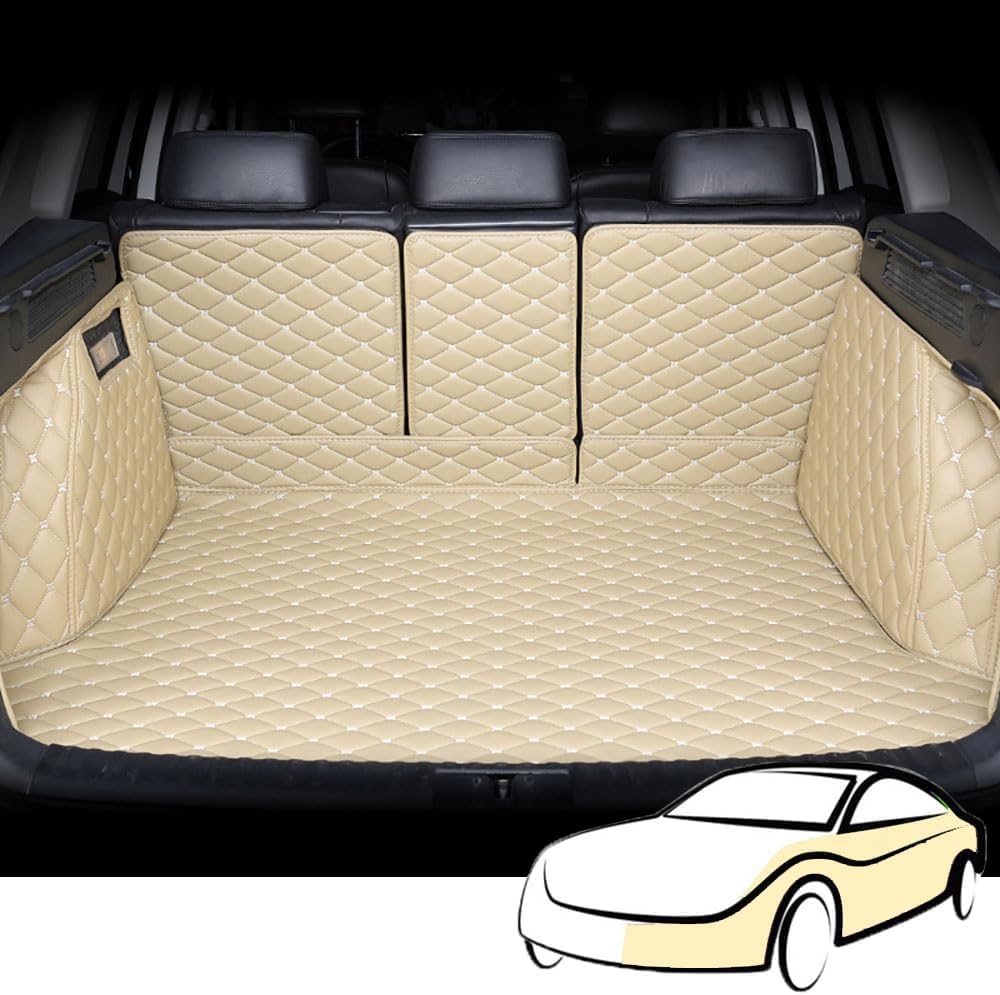 Voller Surround Auto Leder Kofferraummatten für Audi A1 (3-Door) 2012-2018, wasserdichte Anti-Scratch Leder Kofferraum Schutzmatten Zubehör,Beige von LYJXD