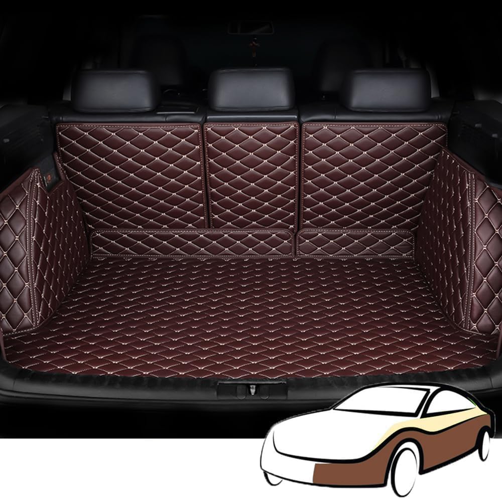 Voller Surround Auto Leder Kofferraummatten für Audi A8 2014-2017(Without-Fridge), wasserdichte Anti-Scratch Leder Kofferraum Schutzmatten Zubehör,Coffee von LYJXD