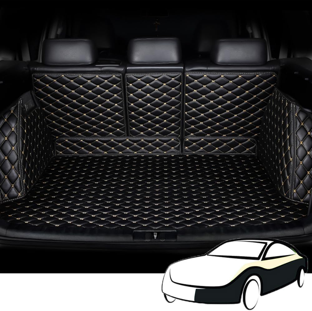 Voller Surround Auto Leder Kofferraummatten für Audi A8 2021-2023 2024 2025, wasserdichte Anti-Scratch Leder Kofferraum Schutzmatten Zubehör,Black+Beige von LYJXD