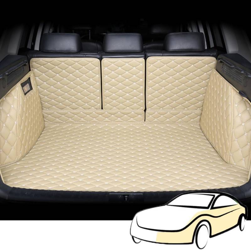 Voller Surround Auto Leder Kofferraummatten für Audi Q2 2018-2020(with net on Left Side), wasserdichte Anti-Scratch Leder Kofferraum Schutzmatten Zubehör,Beige von LYJXD