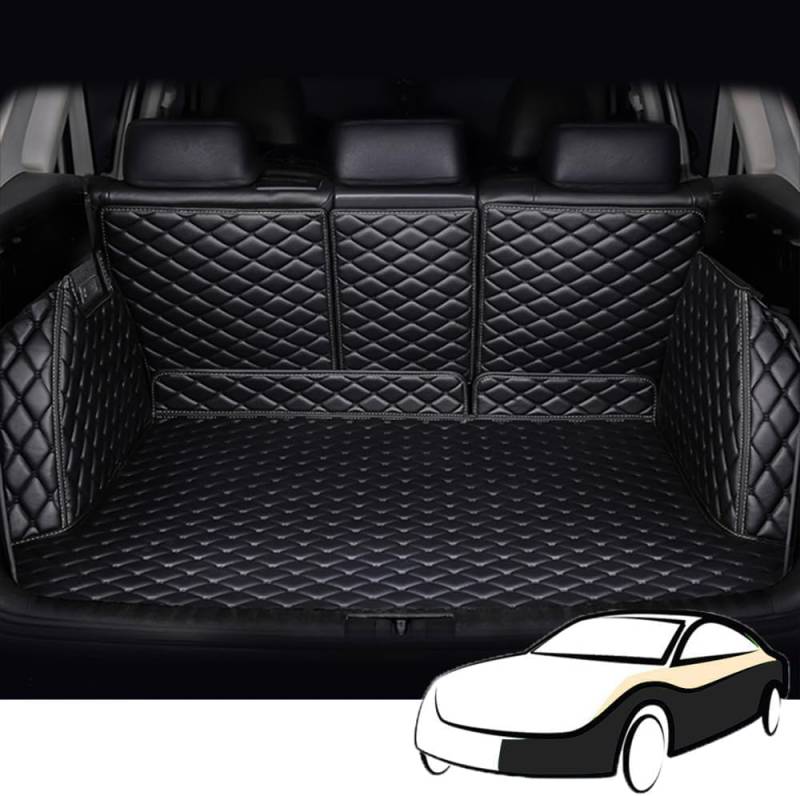 Voller Surround Auto Leder Kofferraummatten für Audi Q7 5seats 2016-2019, wasserdichte Anti-Scratch Leder Kofferraum Schutzmatten Zubehör,Black von LYJXD