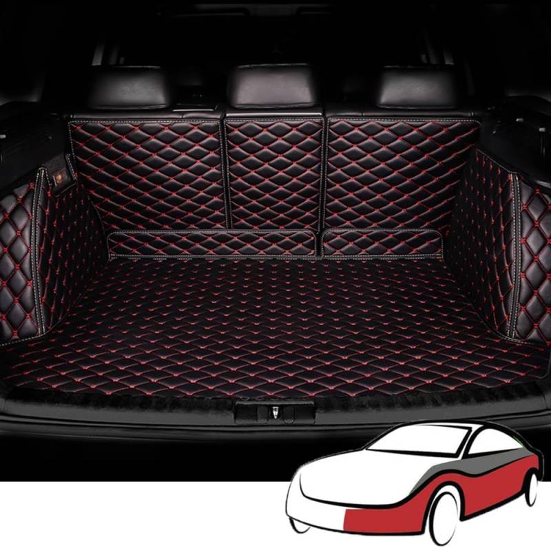 Voller Surround Auto Leder Kofferraummatten für Audi Q8 2018-2023 2024 2025, wasserdichte Anti-Scratch Leder Kofferraum Schutzmatten Zubehör,Black+Red von LYJXD