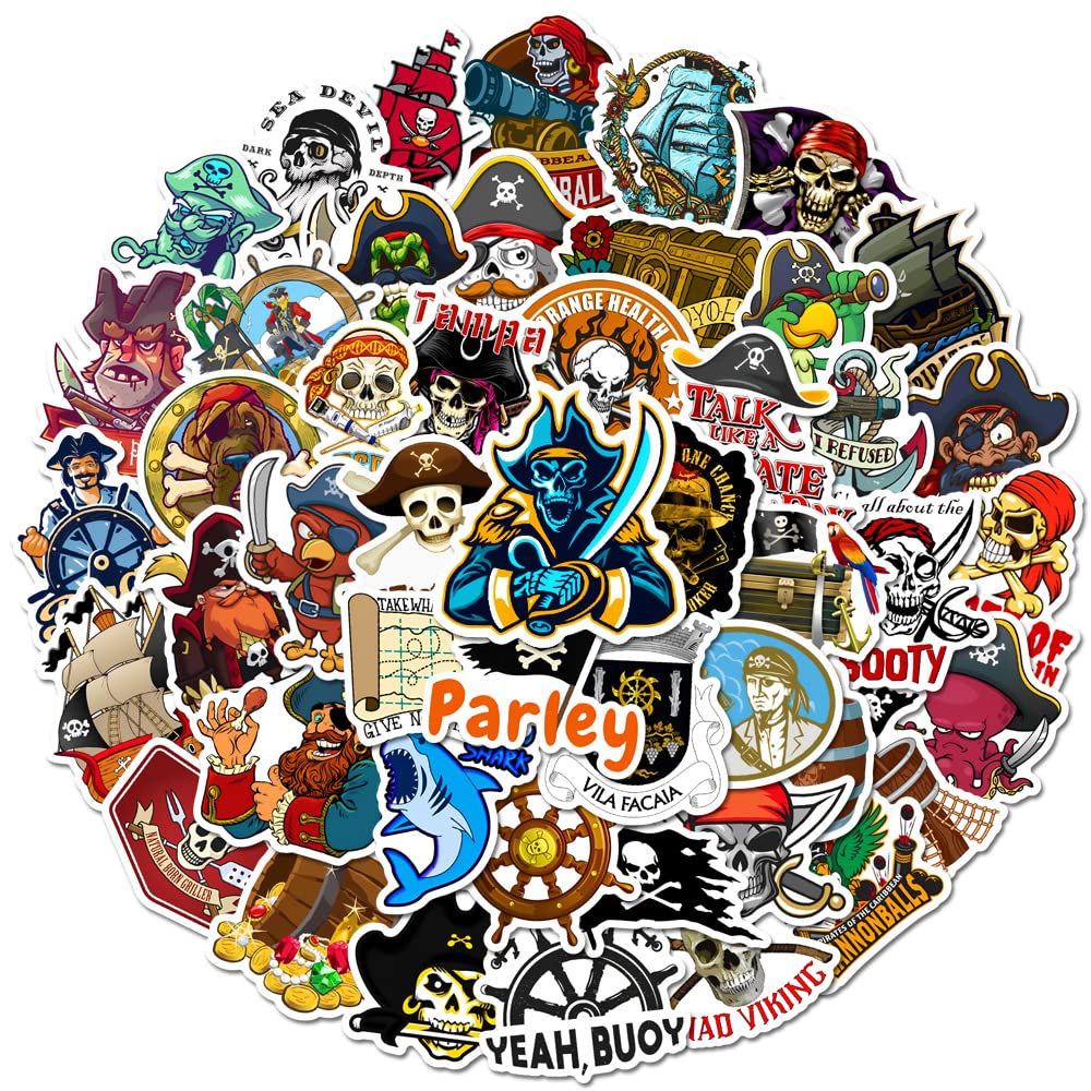 50 Stück Piraten Aufkleber Trendy Cool Cartoon Stickers für Laptop Skateboard Fahrrad Motorrad Computer Wasserflaschen Gepäck Koffer,Vinyl Wasserdicht Aufkleber für Erwachsene Teens Kinder Geschenk von LYLSDSB