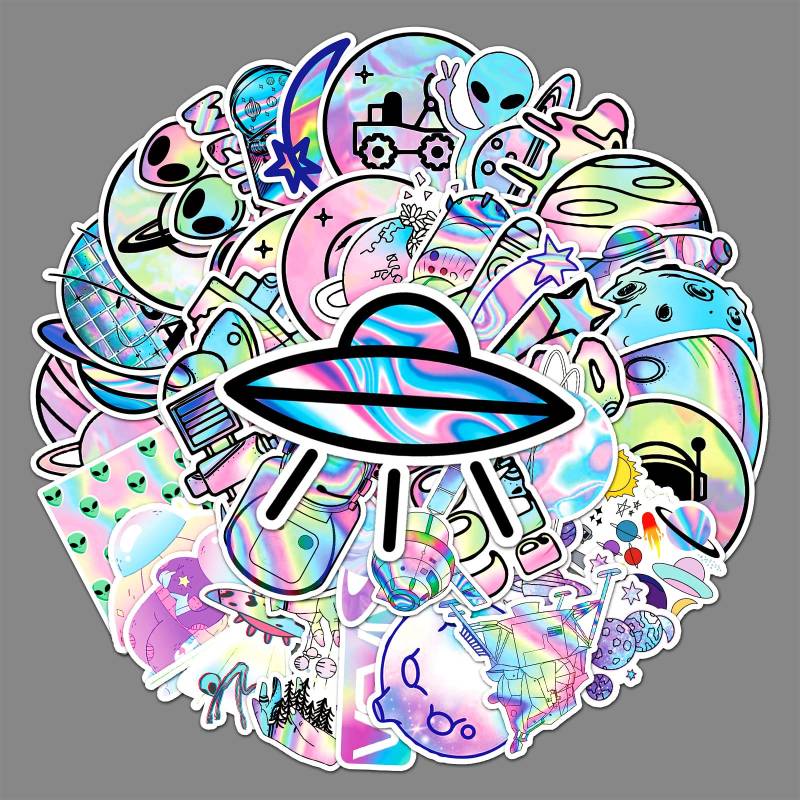 Außerirdische Aufkleber 50 Stück wasserdichte niedlich UFO Stickers für Laptop Skateboard Wasserflasche Handy Computer Auto Fahrrad Gepäck,Vinyl Rakete Schiff Aliens Aufkleber für Kinder Jugendliche von LYLSDSB