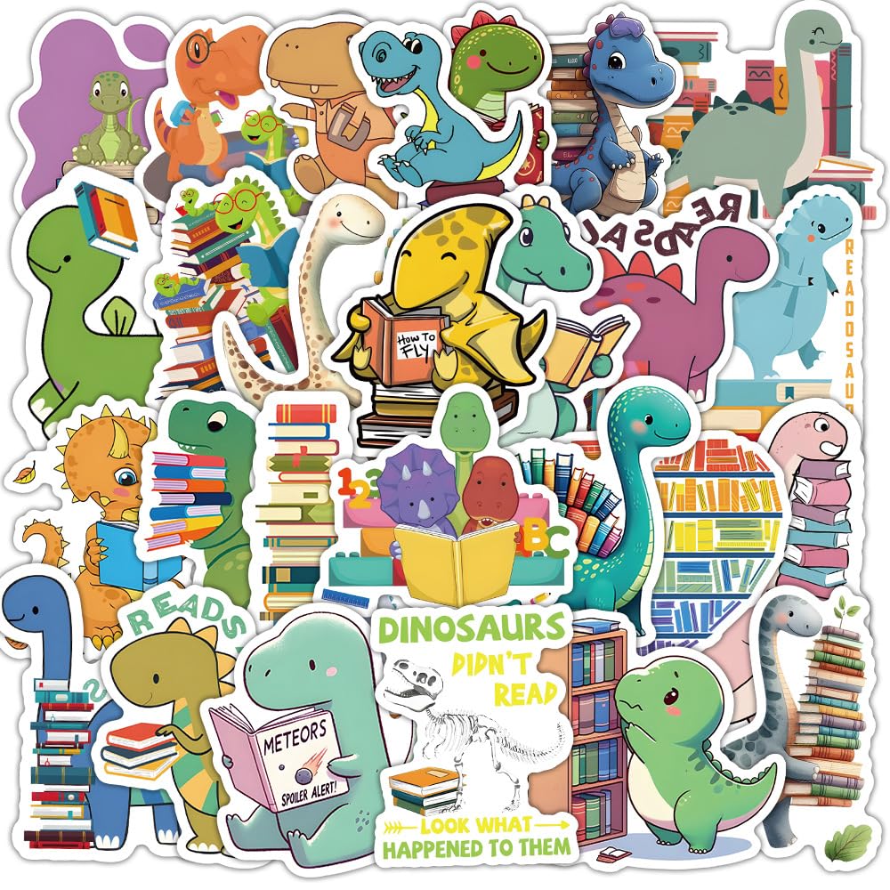 Book Dinosaurs Stickers 50 Stück Wasserdicht Cartoon Lese Stickers für Laptop Wasserflaschen Skateboard Fahrrad Gepäck Auto,Vinyl Niedliche Funny Dinosaurier Buch Aufkleber für Jugendliche Kinder von LYLSDSB