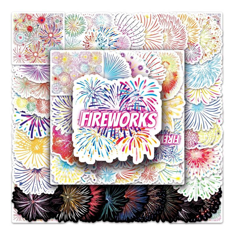 Feuerwerk Aufkleber 50 Stück Vinyl Cool Farbe Feuerwerk Sticker für Laptop Koffer Skateboard Wasserflaschen Gitarre Gepäck Auto Fahrrad,wasserdichte Aesthetic kawaii Decal für Kinder Teenager Mädchen von LYLSDSB