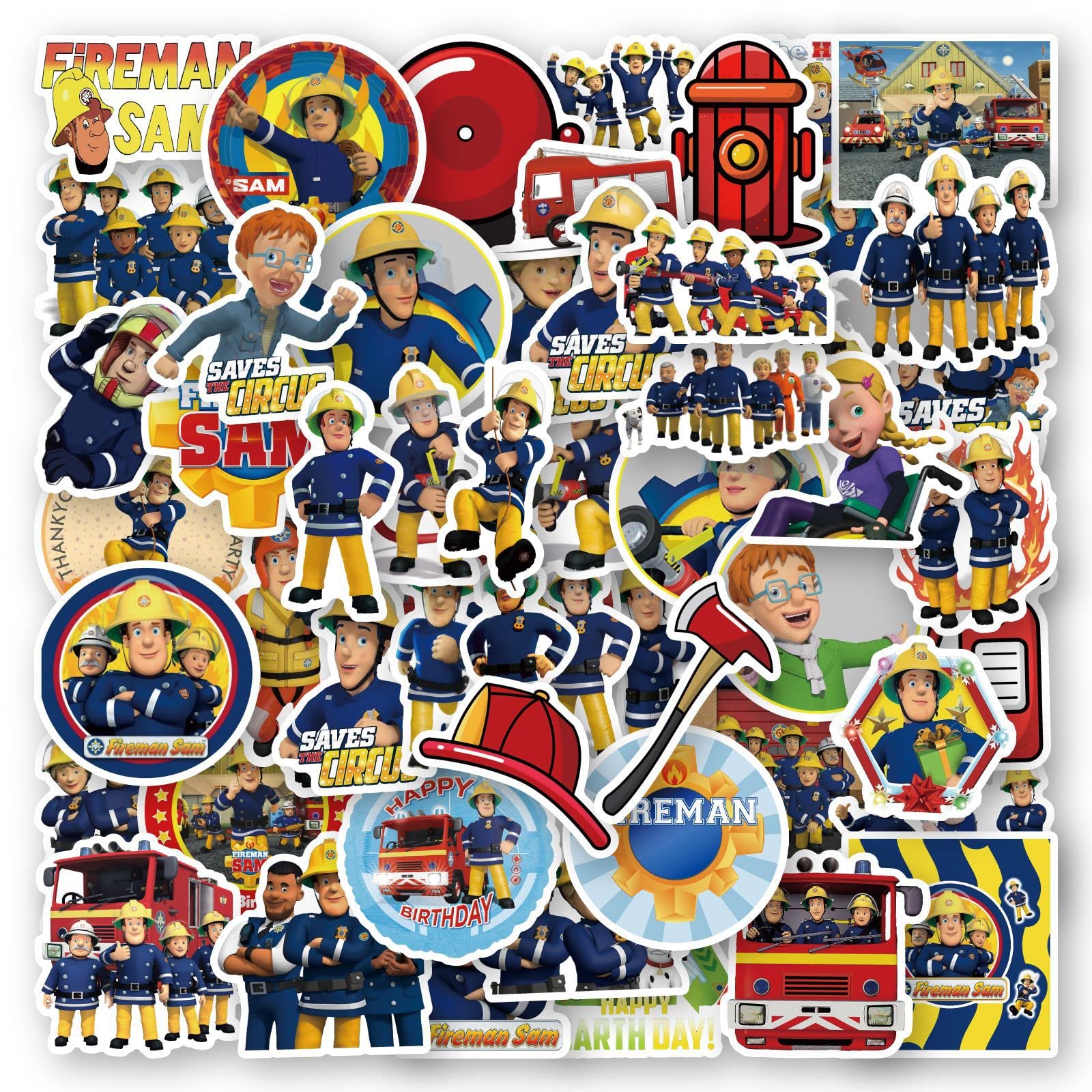 Fireman Sam Aufkleber 50 Stück Wasserdichte Cartoon Feuerwehrmann Sam Aufkleber für Laptop Fahrrad Motorrad Computer Skateboard Water Bottle Gepäck,Vinyl Coole Aufkleber für Teens Kinder Erwachsene von LYLSDSB