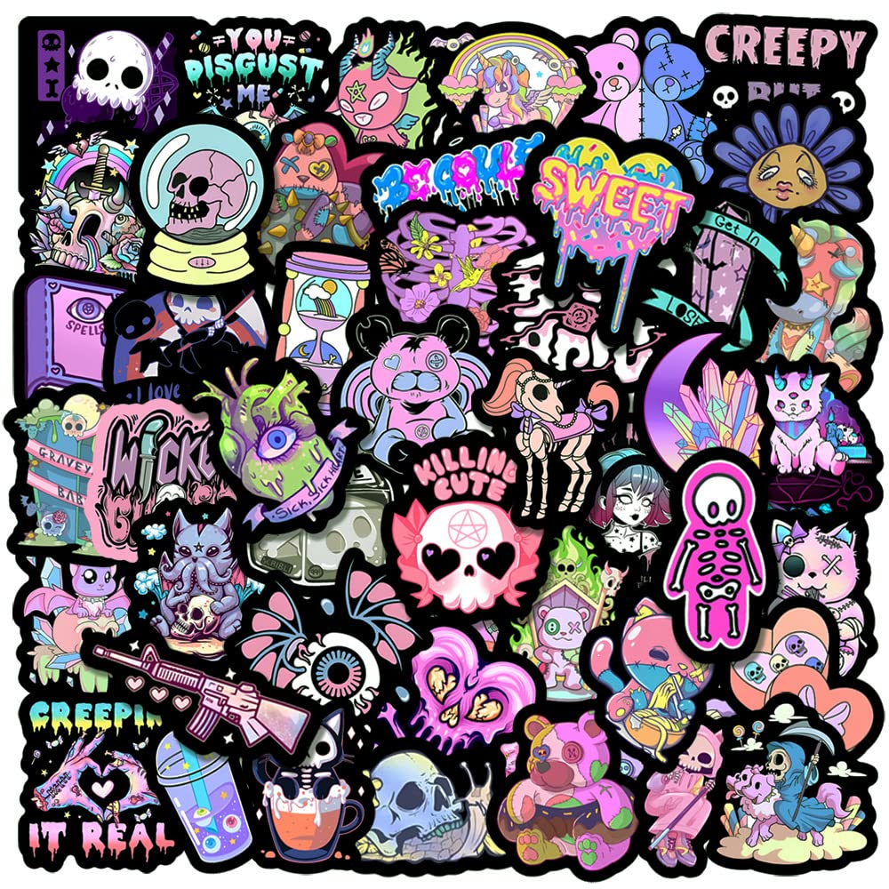 Gothic Stickers 100 Stück Nette Purple Goth Graffiti Aufkleber für Wasserflaschen Skateboard Laptop Auto Fahrrad Koffer Gepäck,Vinyl Wasserfeste Horror Decal für Kinder Teenager Mädchen Erwachsene von LYLSDSB