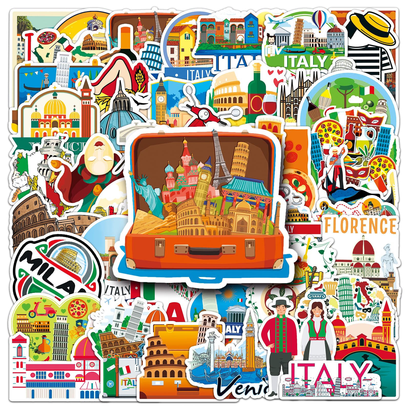 Italy Aufkleber 50 Stück Wasserdicht ästhetisch Italienische Landschaftliche Sticker für Skateboard Scrapbook Laptop Wasserflaschen Auto Gepäck Gitarre,Vinyl Reise Aufkleber für Erwachsene Mädchen von LYLSDSB