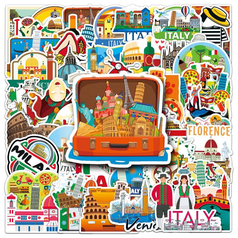 Italy Aufkleber 50 Stück Wasserdicht ästhetisch Italienische Landschaftliche Sticker für Skateboard Scrapbook Laptop Wasserflaschen Auto Gepäck Gitarre,Vinyl Reise Aufkleber für Erwachsene Mädchen von LYLSDSB