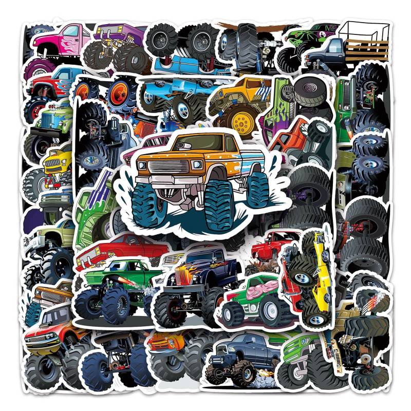 LYLSDSB 50 Stück Monster Truck Aufkleber Cartoon Cute Auto Sticker für Laptop Skateboard Fahrrad Motorrad Computer Wasserflaschen Gepäck Koffer,Wasserdicht Cool Truck Aufkleber für Erwachsene Teens von LYLSDSB