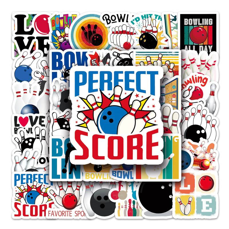 LYLSDSB Bowling Aufkleber 50 Stück Vinyl Funny Bowling Sport Sticker für Wasserflasche Laptop Skateboard Gepäck Handy Auto Fahrrad Computer,wasserdichte Aufkleber für Kinder Jungen Jugendliche von LYLSDSB