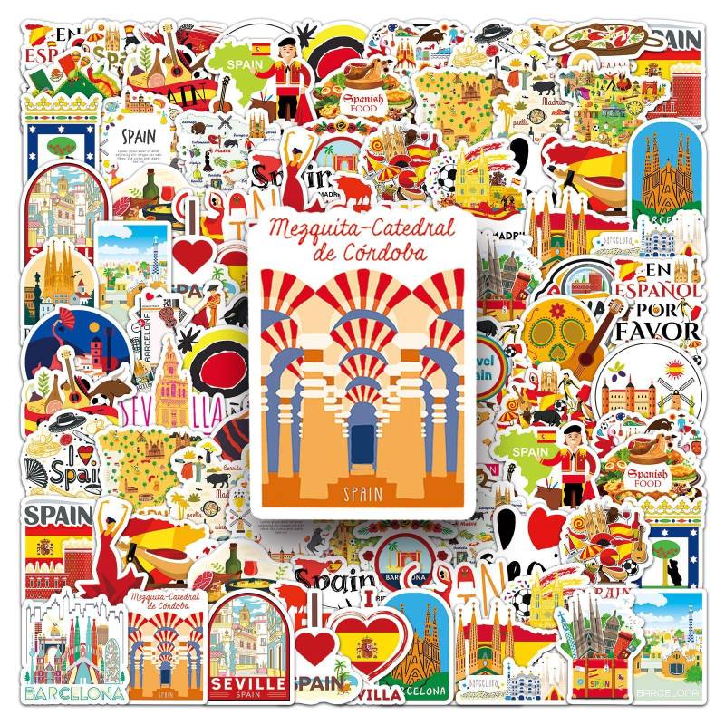 LYLSDSB Spanien Aufkleber 50 Stück Wasserdicht ästhetisch Spain Landschaftliche Sticker für Skateboard Scrapbook Laptop Wasserflaschen Auto Gepäck Gitarre,Vinyl Reise Aufkleber für Erwachsene Mädchen von LYLSDSB