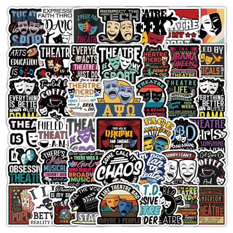 LYLSDSB Theater Aufkleber 100 Stück Wasserdicht Funny Stickers für Skateboard Laptop Gepäck Auto Phone Telefon Gitarre Scrapbook,Vinyl Asthetische Niedliche Stickers für Erwachsene Mädchen Kinder von LYLSDSB