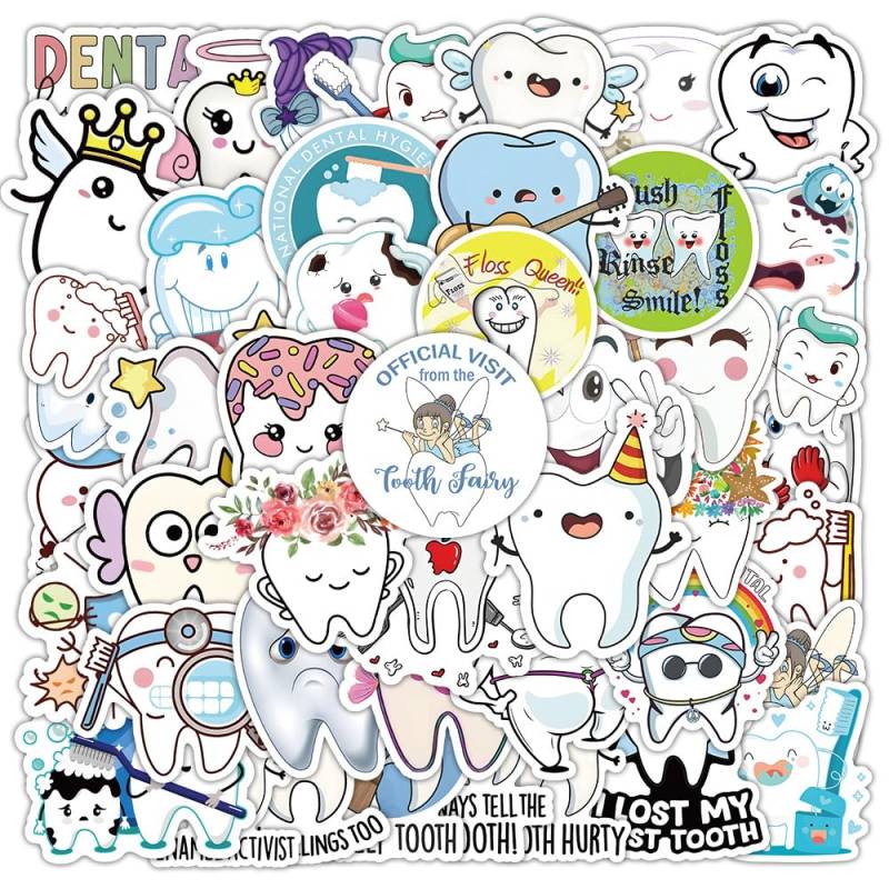 LYLSDSB Tooth Stickers 50 Stück Wasserfeste Cartoon Zahnärztliche Aufkleber für Laptop Skateboard Scrapbook Telefon Motorrad Computer Auto Gepäck,Vinyl Dental Aufkleber für Jugendliche Kinder Jungen von LYLSDSB