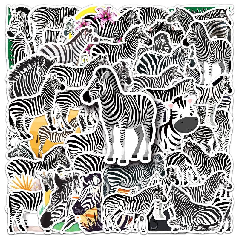 LYLSDSB Zebra Aufkleber 50 Stück Vinyl niedliche Cartoon Tier Aufkleber für Wasserflaschen Scrapbook Skateboard Telefon Laptop Auto,Wasserdicht Schwarze und weiße Zebra Aufkleber für Kinder Mädchen von LYLSDSB